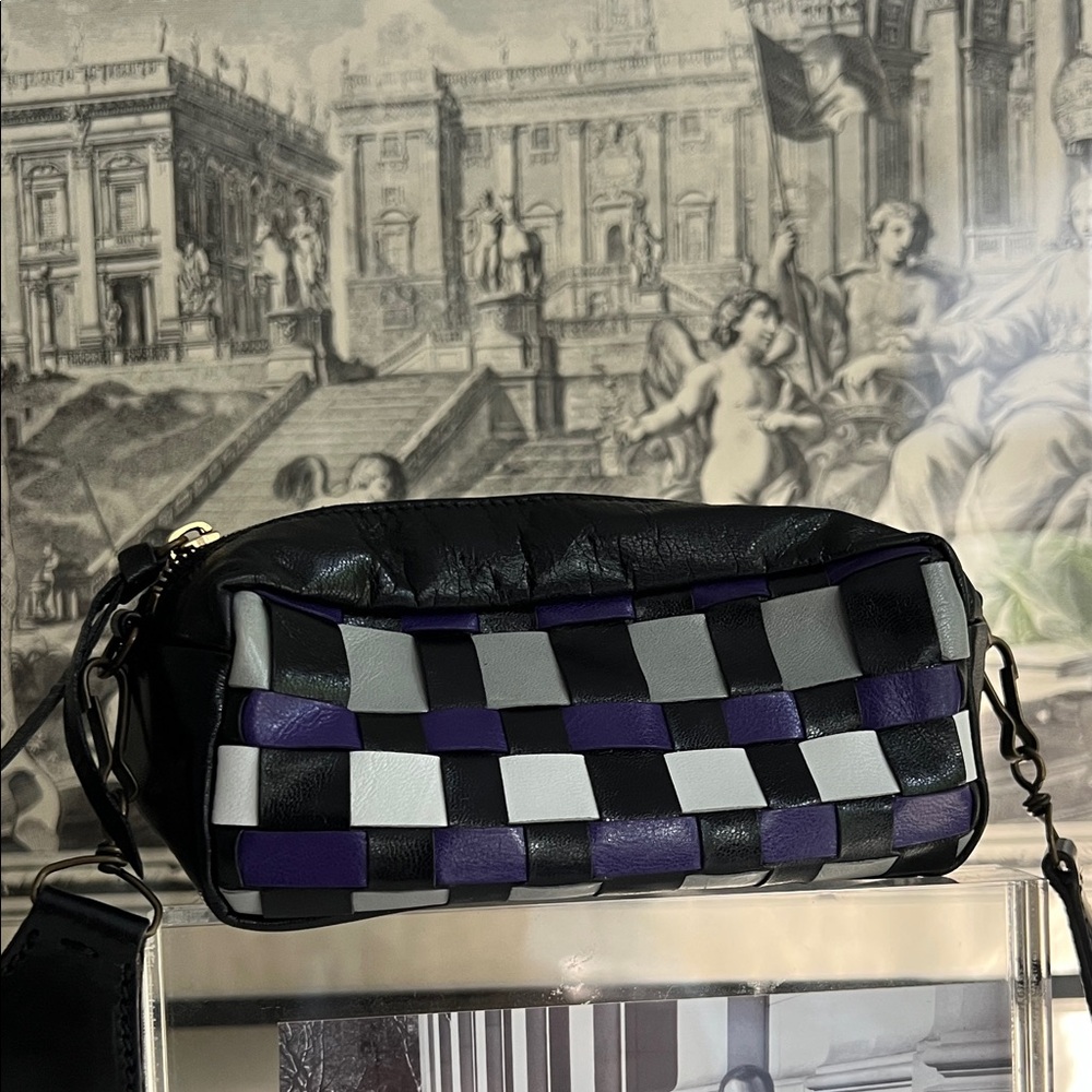 Miu Miu Black, Purple & Gray Woven Leather Crossbody bag or clutch- no strap
